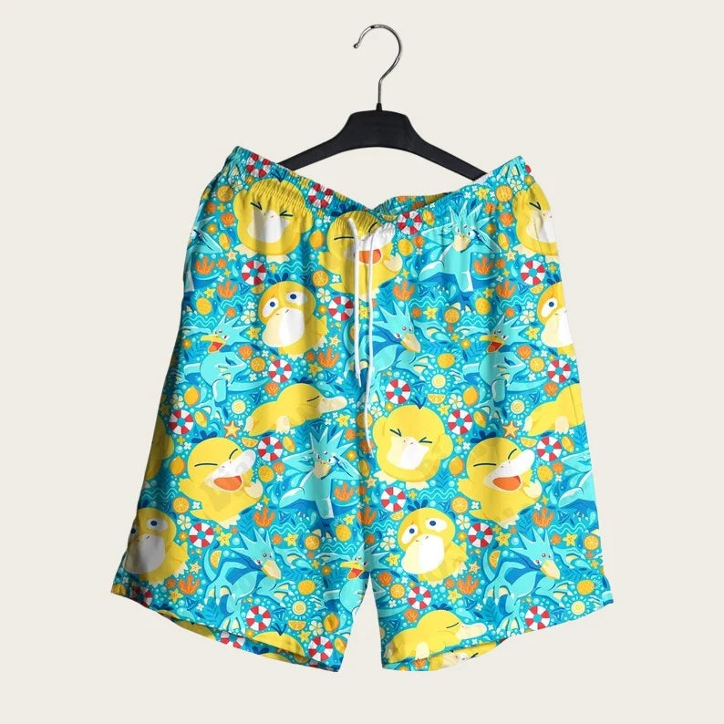 2026 Summer Special Edition Pokémon Psyduck Men Hawaiian Shirt Shorts Set Women Home Casual Anime Pajama T-shirt Shorts Set Gift