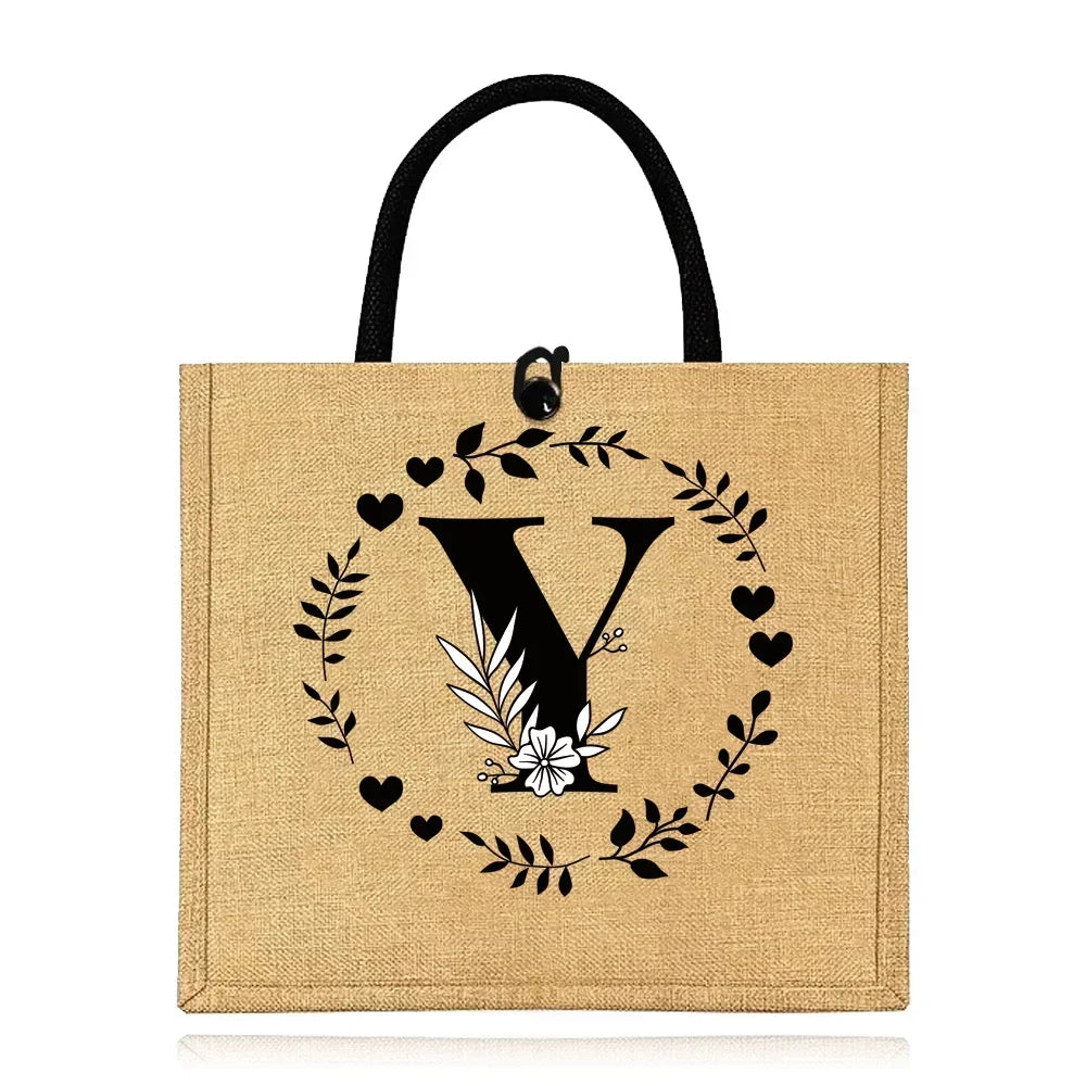 Flax Bag Fastener Handbag Organizer Storage Jute Tote Bags Imitation Cotton Women Valise Portable Garland Letter Printing Series