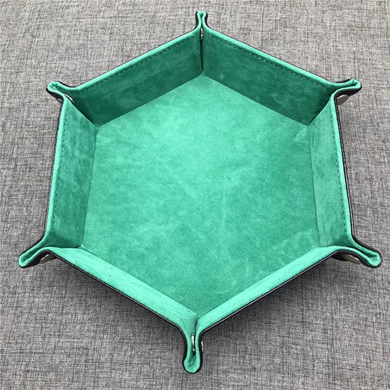 Rolling Folding Hexagon Dice Game Storage Tray PU Leather&Velvet Mat Holder Double Sided Thick Office Supplies Storage Tools