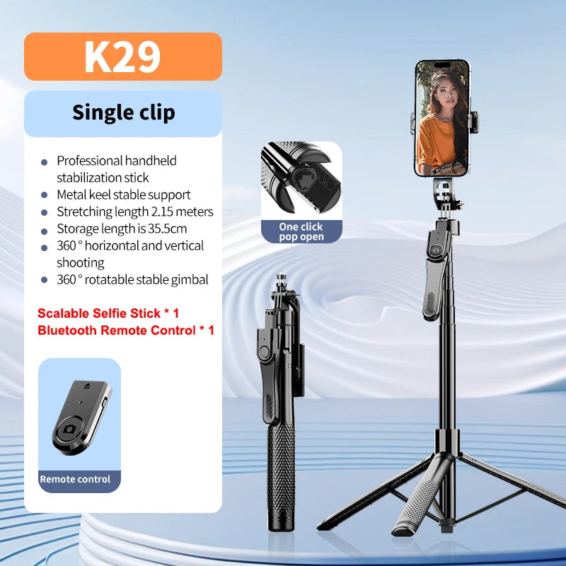 2.1m Scalable Selfie Stick with Tripod for Mobile Phone Action Camera Universal 1/4 Thread Handheld Stick with Bluetooth Shutter
