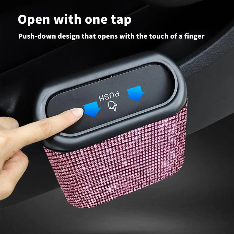 Car Door Trash Bin Bliing Girls Unbrella Storage Box Barrel Plastic Seat Back Garbage Dust Case Trash Can For Women Interior