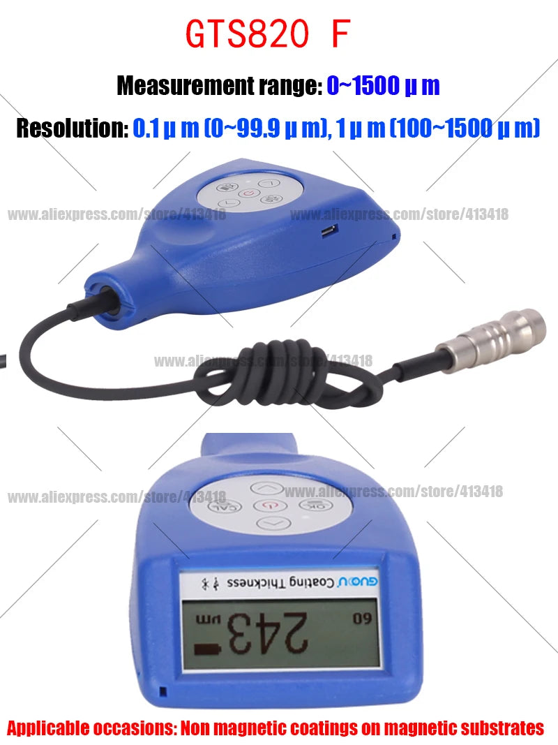 GUOOU LCD Screen Auto Car Paint Film Thickness Gauge Paint Coating Thickness Tester 0-3000μm 0.1μm Fe NFe Probe Gauge
