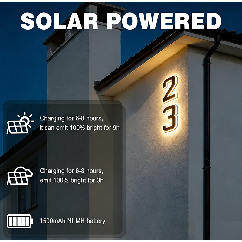 Outdoor Solar House Number Light 12CM LED Address Sign Light Sensor Door Plate for Home Yard Wall Decoration Use Set Kit Supply