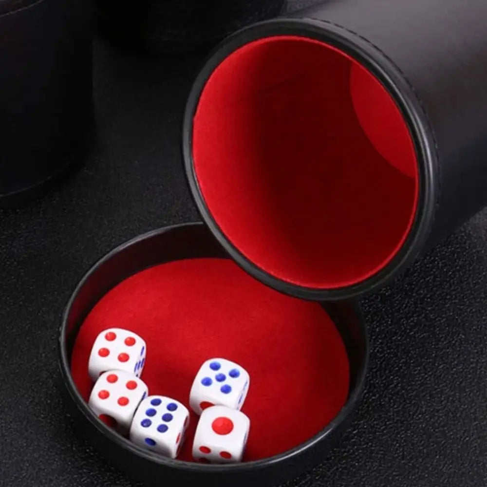 New with Lid Dice Cup Green Red Lining Leather Board Games Black Party Dice Cup