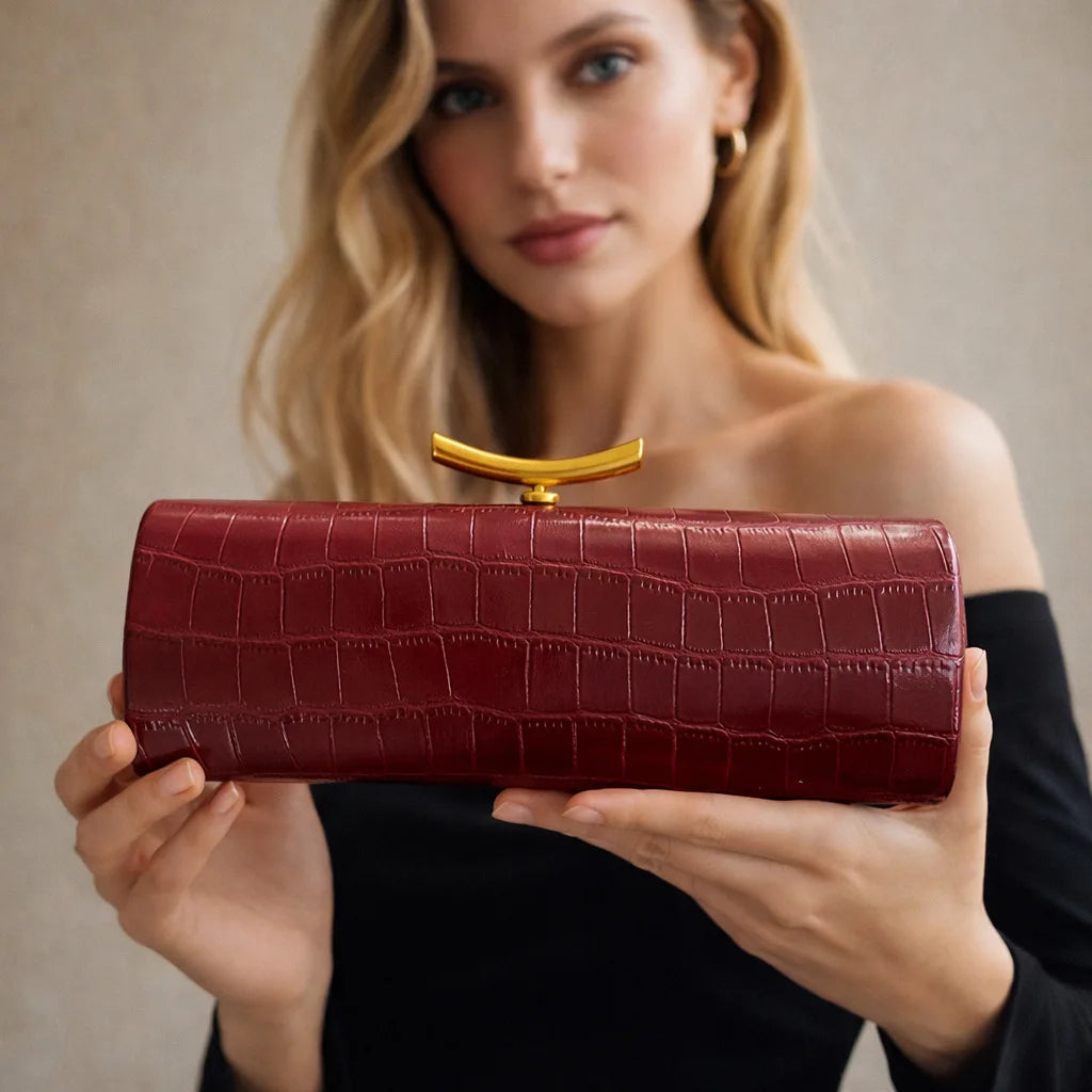 Crocodile Pattern Brand Women's Handbag Brown New Gold Chain Rectangular Bag High-end Luxury Designer Shoulder Messenger Bag