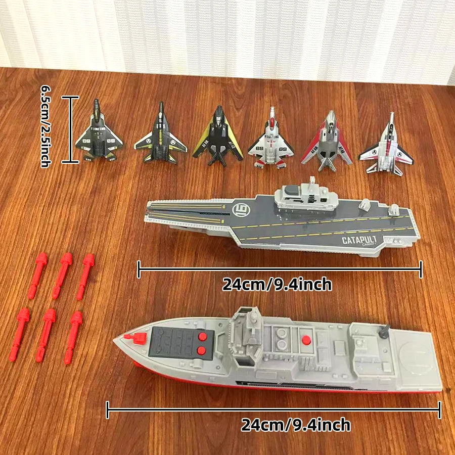 Aircraft carrier and frigate launchers, capable of launching fighter jets, military toy sets for boys and girls