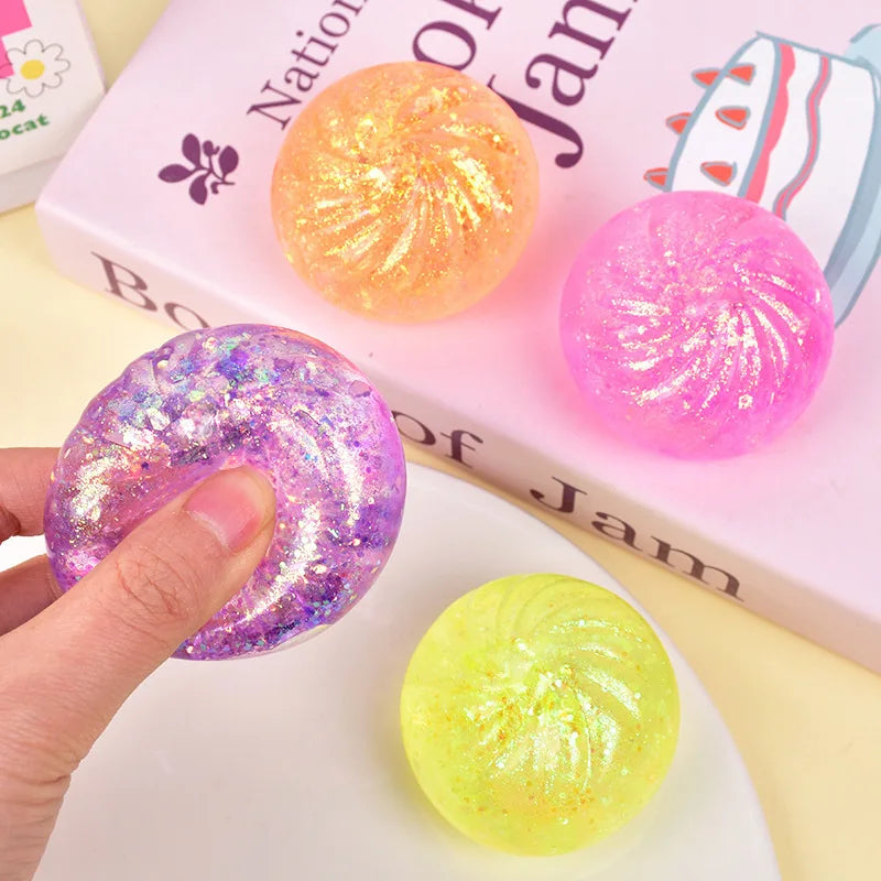 Hot 2026 Decompression toy glitter colored bun shaped venting ball, dumping bun squeezing decompression ball