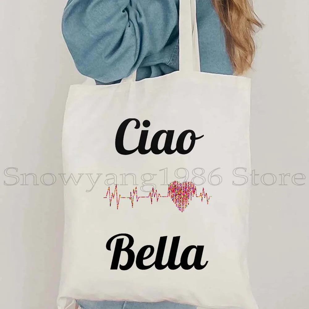 Funny Ciao Bella Saying Italy Flag Rome Colosseum Firenze Florence Panorama Italian Canvas Tote Bag Shopper Girl Casual Handbag