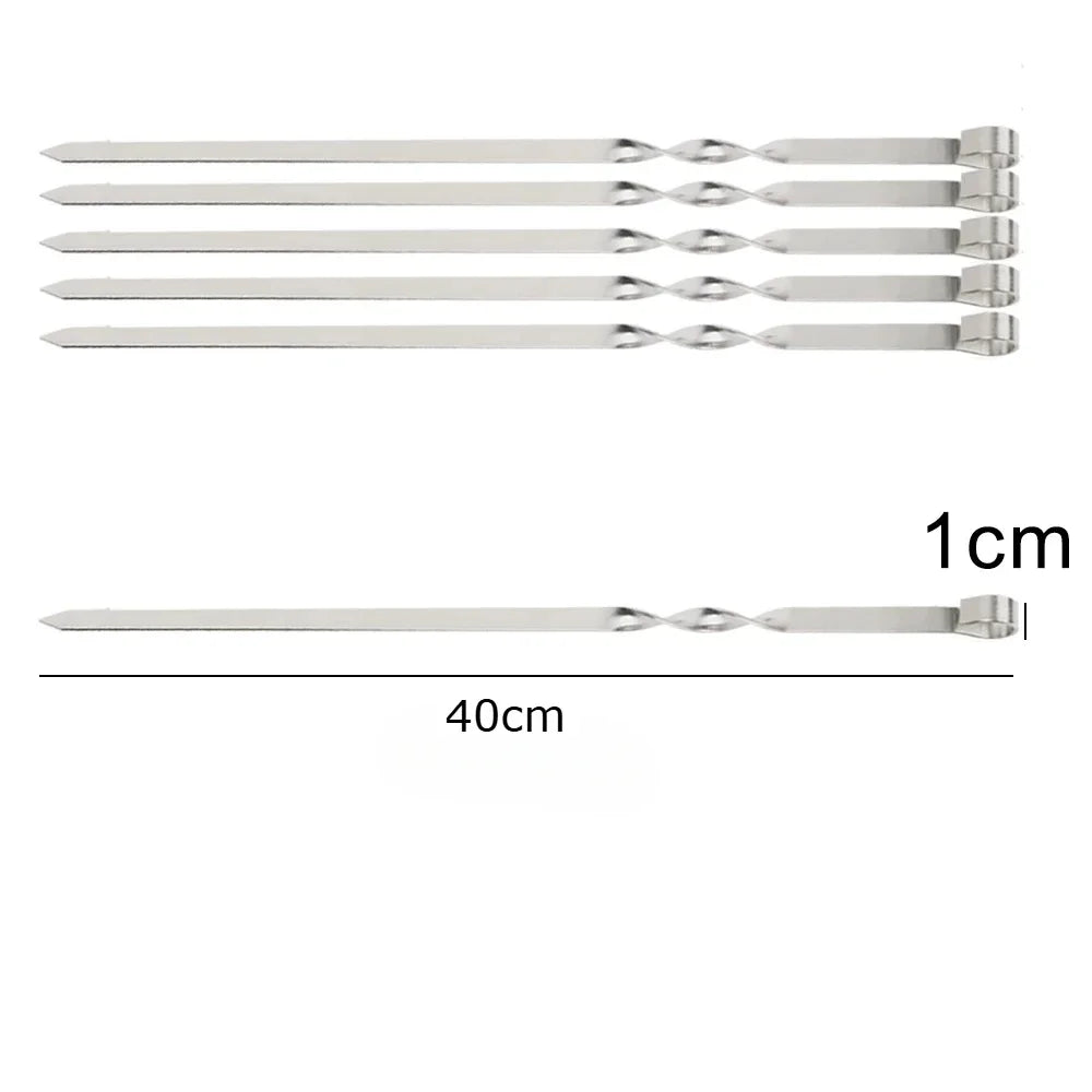 6pcs Stainless Steel Barbecue Skewer Flat BBQ Sticks Fork Outdoor Camping Picnic Utensil Kitchen Accessories