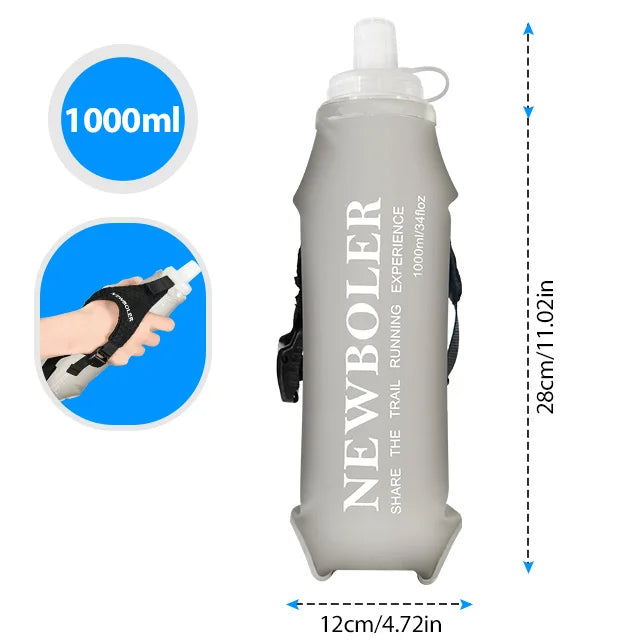 NEWBOLER 800/1000ml TPU Soft Water Bottle Ultra Lightweight Foldable Wristband Fixed Anti Slip Outdoor Running Soft Water Bottle