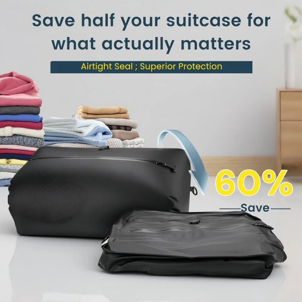 34L Vacuum Travel Bag  Reusable Storage Bags Folding Outdoor Travel Essentials Compression Bag for Suitcases Backpack Luggage
