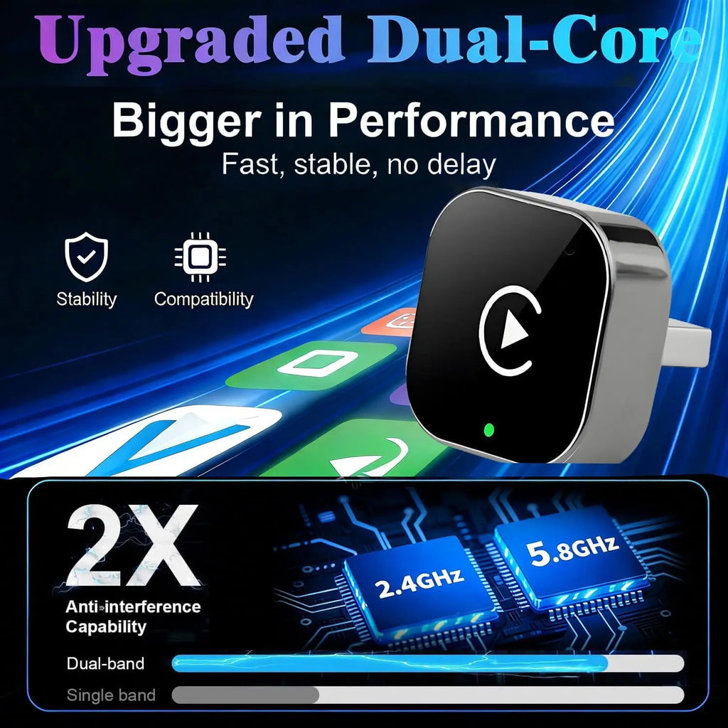 2026 Wireless CarPlay for iPhone & Android, 2-in-1 Plug and Play Converts Wired to Wireless CarPlay Android Auto, Fast Auto-Conn