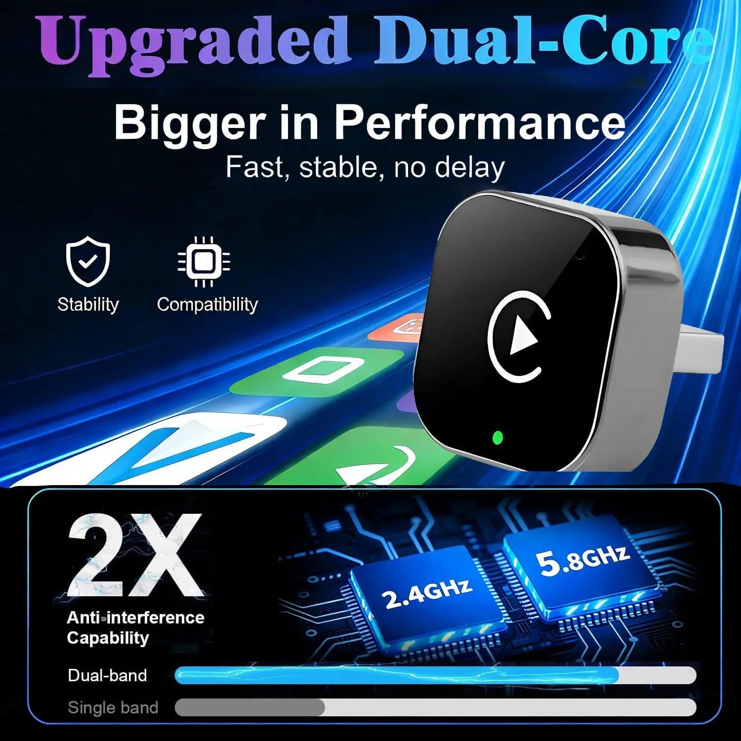 2026 Wireless CarPlay for iPhone & Android, 2-in-1 Plug and Play Converts Wired to Wireless CarPlay Android Auto, Fast Auto-Conn