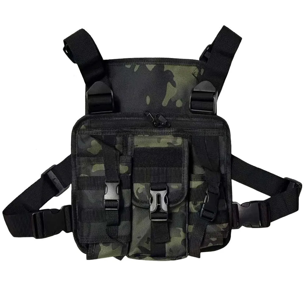 Outdoor multi-pocket tactical sports bag, crossbody storage tool bag, trendy brand layered men's chest bag