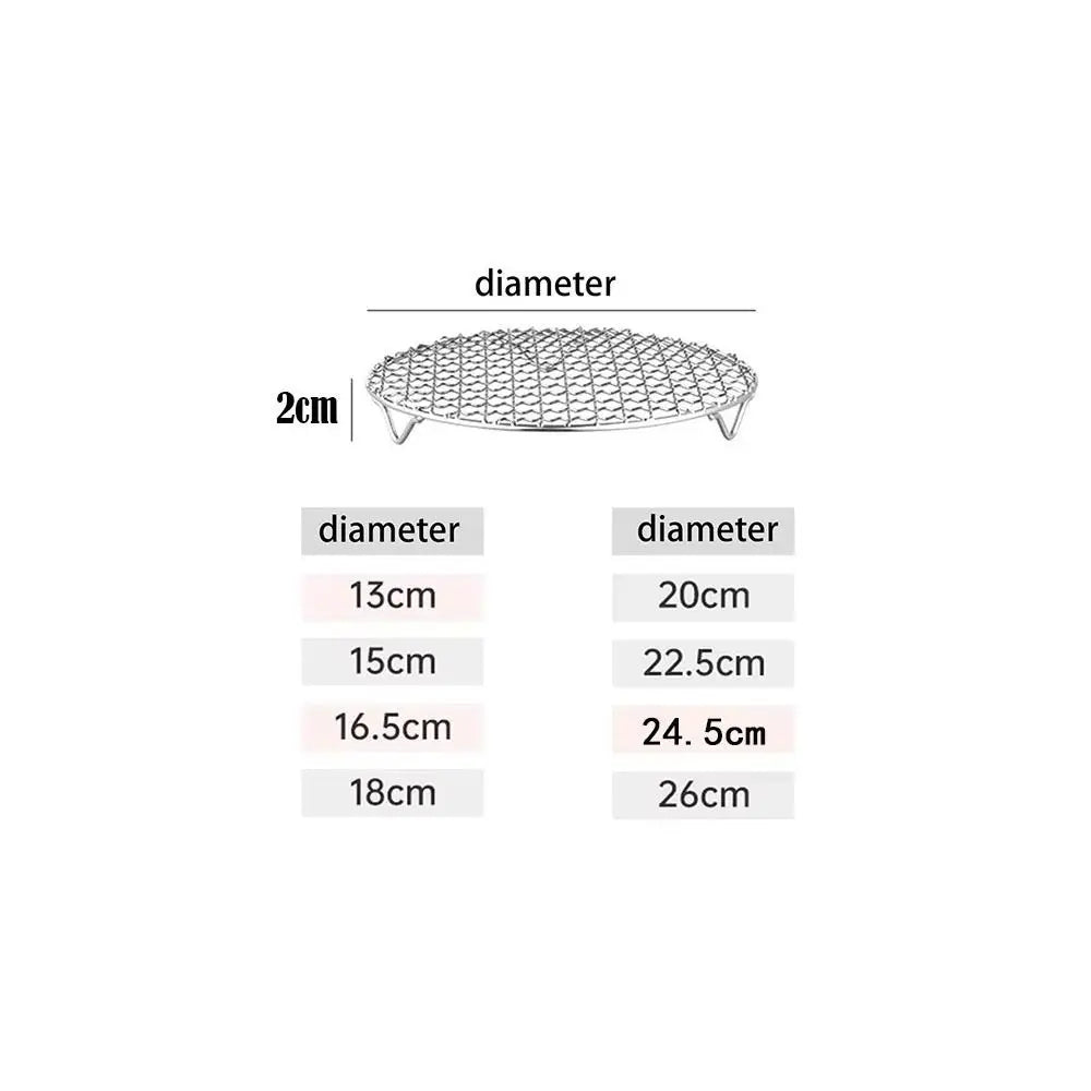 Portable Round Air Fryer Rack Stackable with Foot BBQ Net Stainless Steel Grid Grill Home Kitchen Oven Steamer Cooker