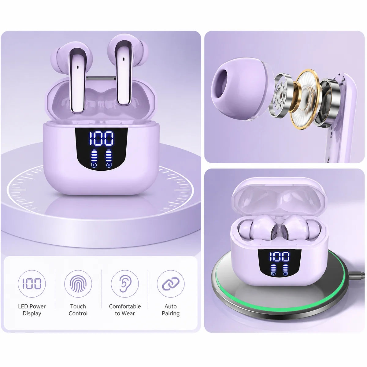 Wireless Earphones HiFi Sound Surround Stereo IPX7 Waterproof Compatible with All Smartphones