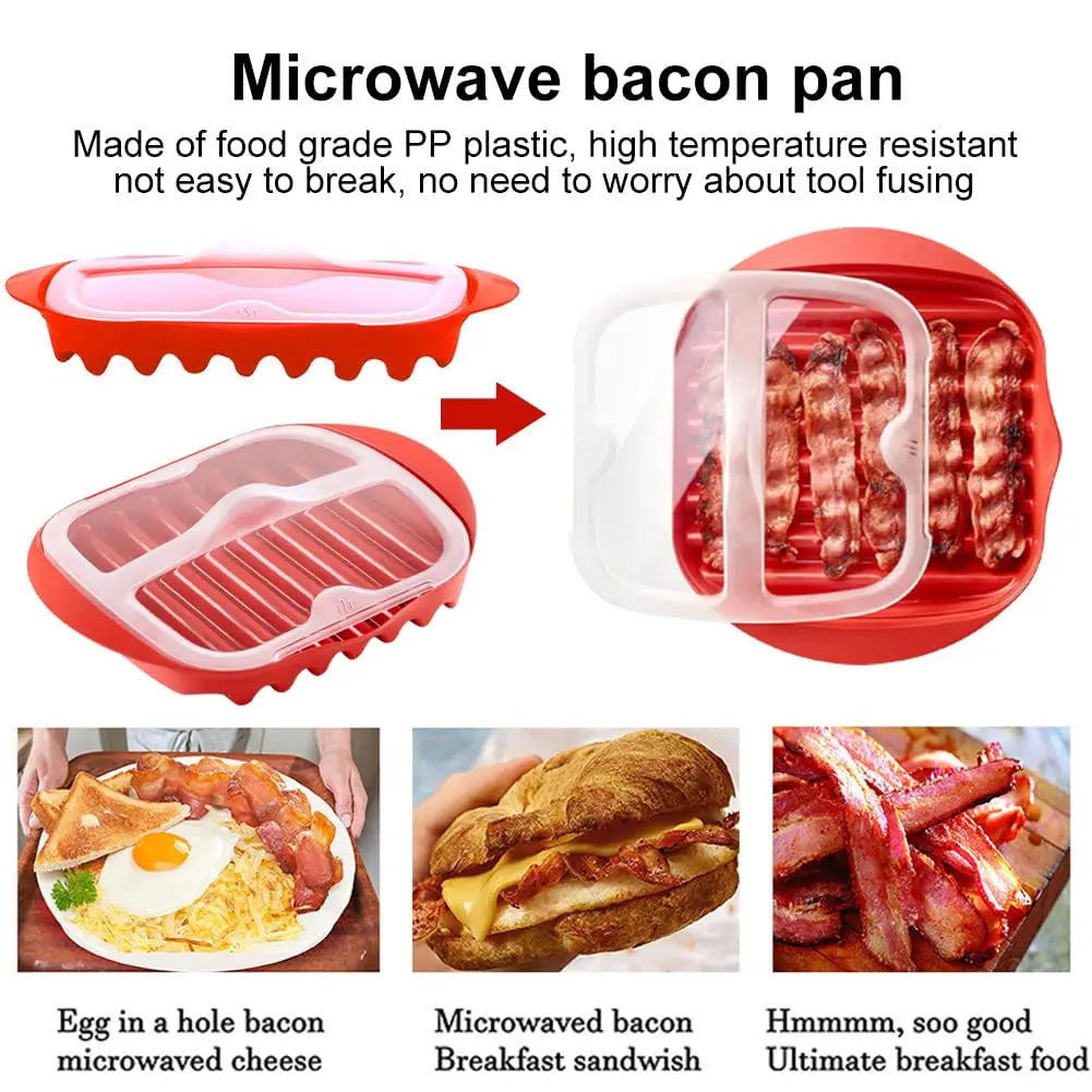 Microwave Bacon Tray with Splatter Lid Safety Quick and with No Mess Pizza Tray in Few Minutes Efficient Food Prep Kitchen Tools