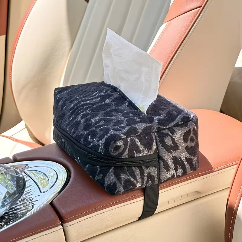 1pc Car Supplies Black/Pink/Beige Car Tissue Box Leopard Print Car Seat Back Paper Box Cute High-End Car Tissue Bag Multifunctio