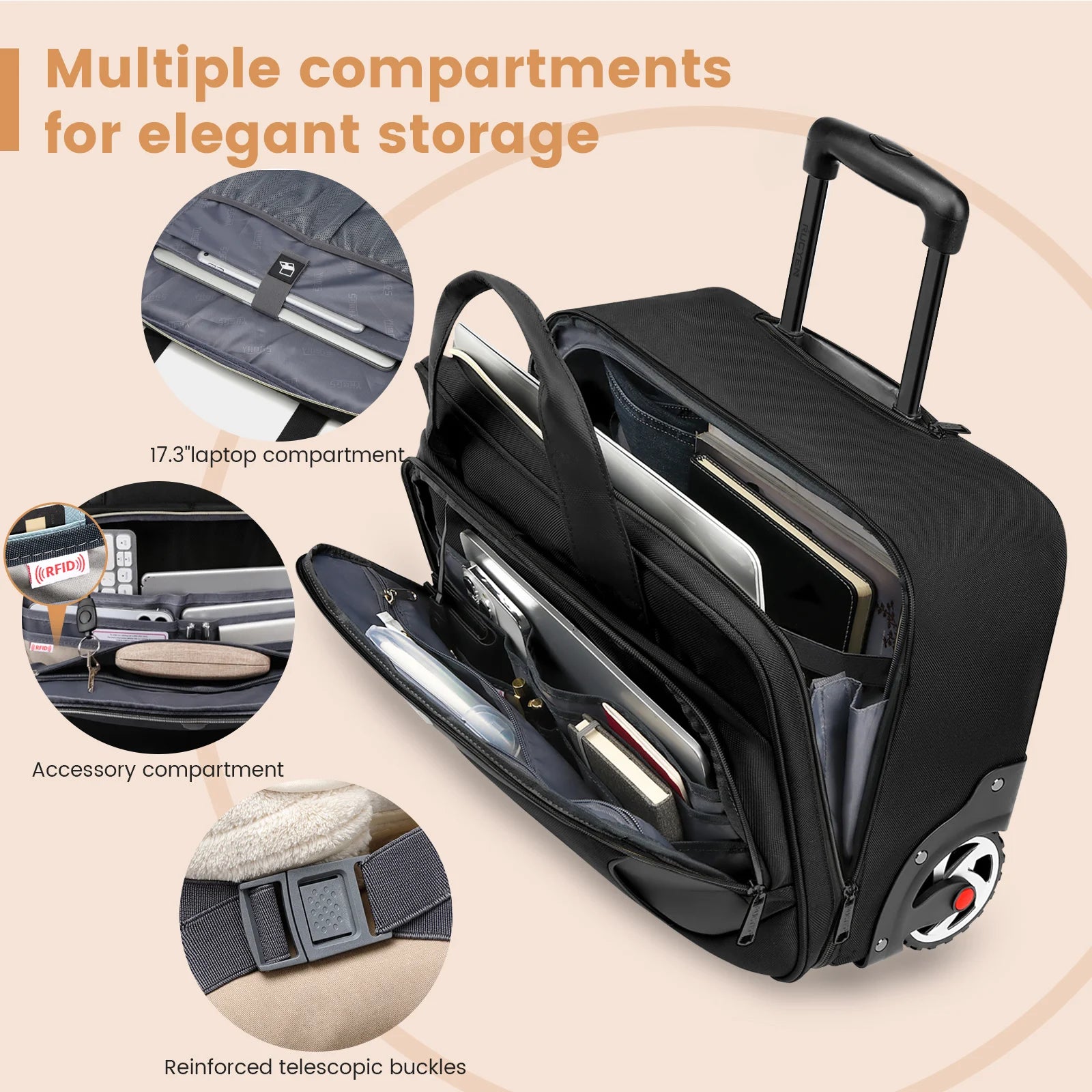 Rolling Backpack Carry On Luggage  Large Capacity Wheeled Travel Double Shoulder Bag Rolling Briefcase for Men&Women Waterproof