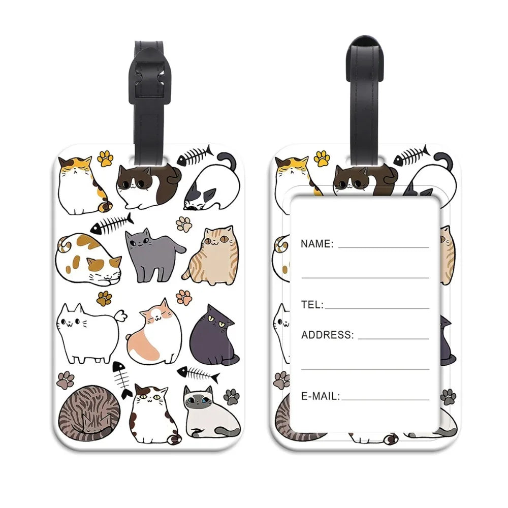 Anti-Lost Listing Plastics Baggage Tag Artistic Suitcase Backpack Hang Rope ID Card Holder Cute Cats Badge Holder
