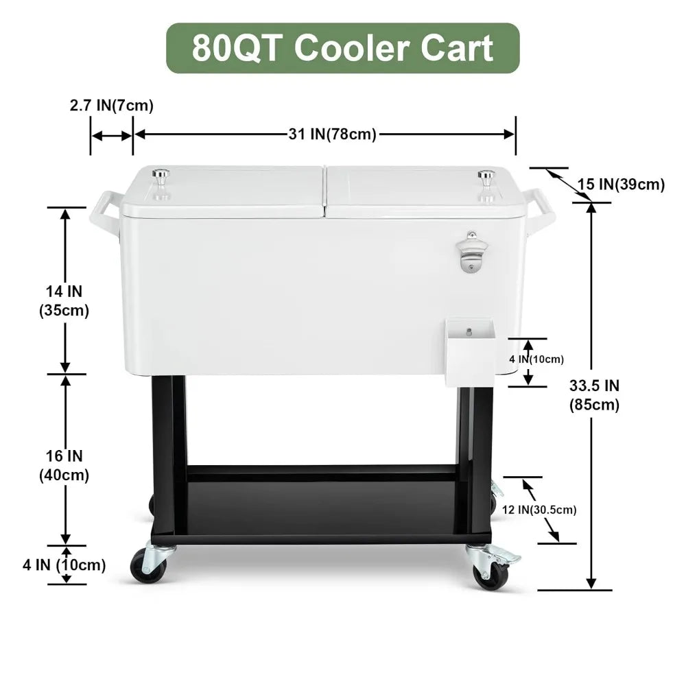 80 Quart Rolling Ice Chest Cooler Cart,Stand Up Beverage Bar Trolley For Patio Backyard Party, Custom