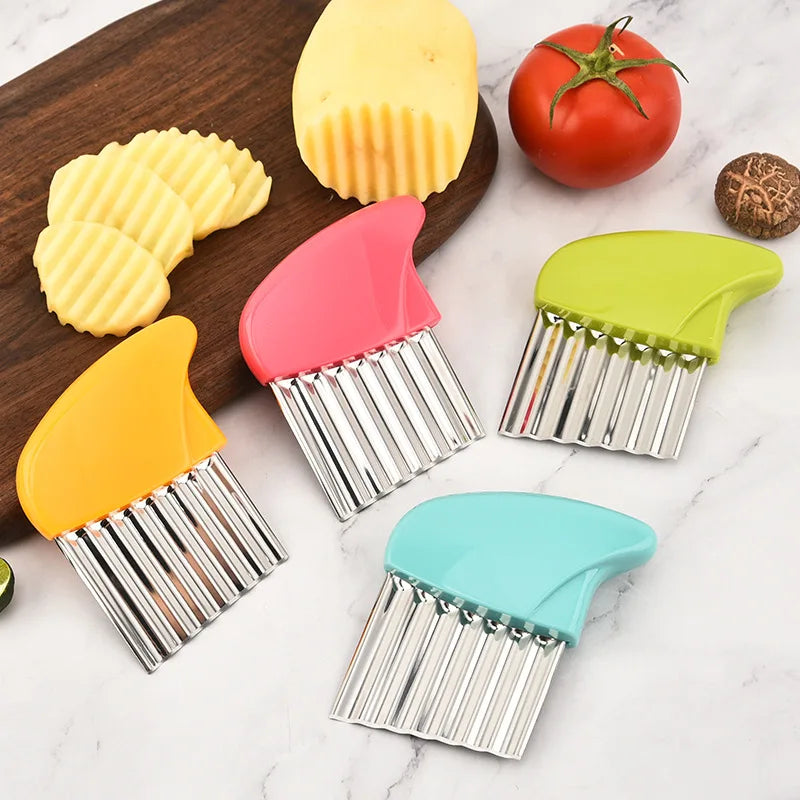 1/2Pcs Stainless Steel Wavy Potato Cutter, Multifunctional Wave Vegetable Slicer for Fries, Potato Strip Cutting Kitchen Gadget