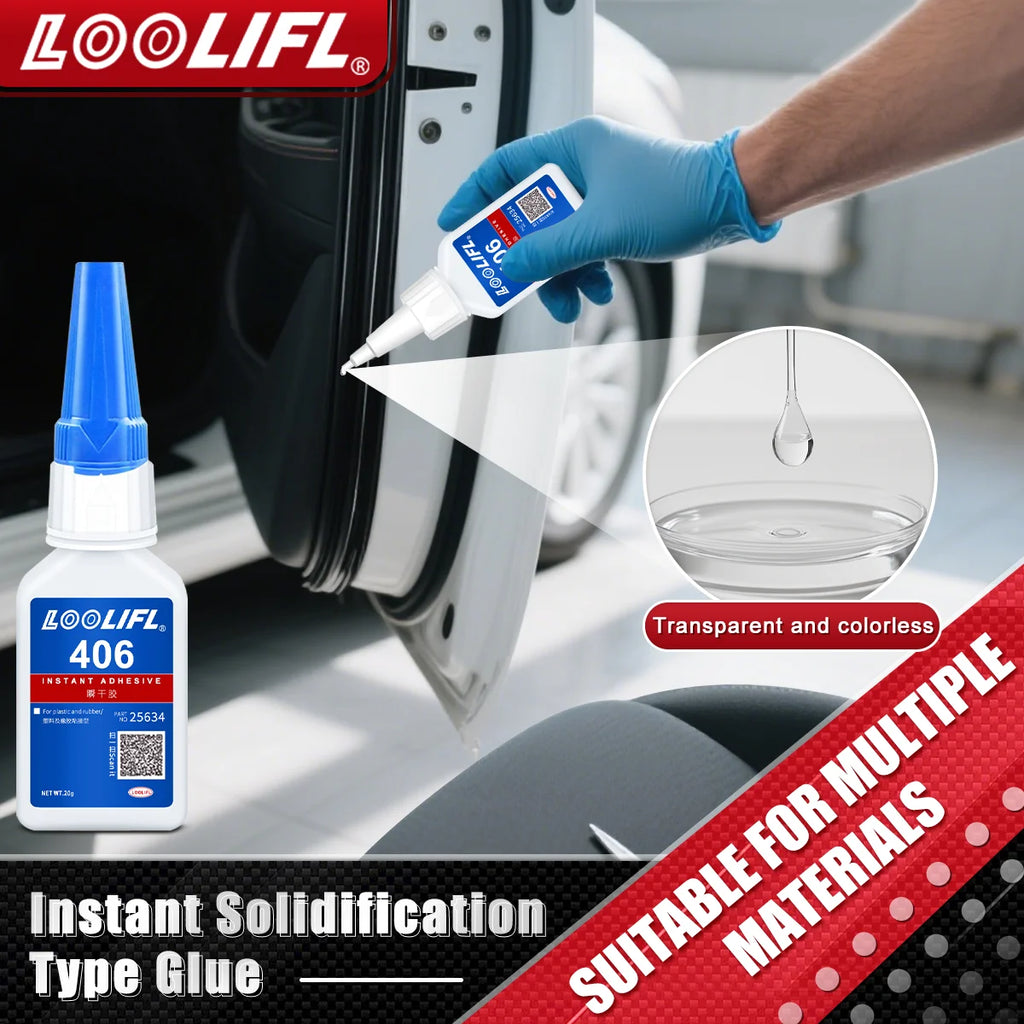 Super strong 406 car glue, 3 seconds curing, waterproof, easy to operate, suitable for car parts repair and interior repair.