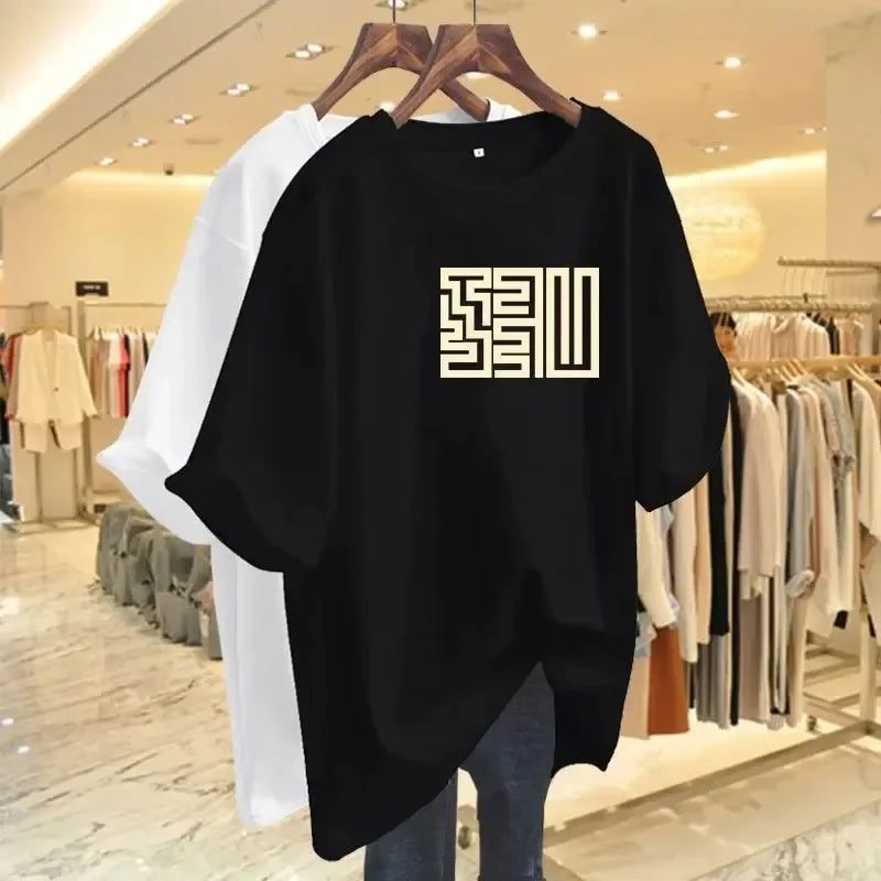 Summer High Quality Women Plus Size T-shirt Casual Harajuku Fashion Cotton Printed T-shirt High Quality Beauty Loose Top T-shirt