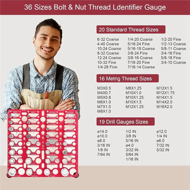 AB33-Thread Inspector With 55 Nut And Bold Thread Gauge Metric & Standard Drill Bit Gauges Wall-Mountable