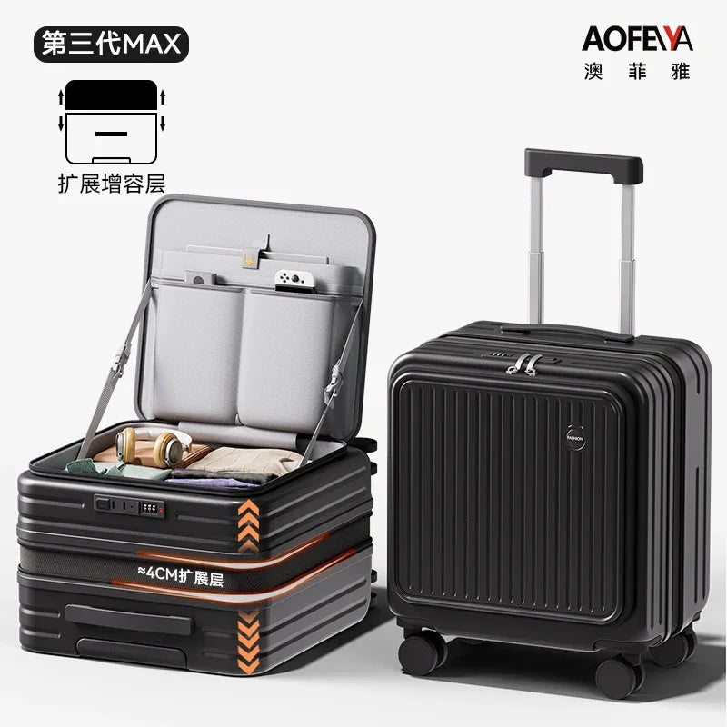 Front Opening Luggage 18 20 Inch Carry On Suitcase Lightweight Spinner Wheels Mini Travel Trolley Case with Laptop Compartment