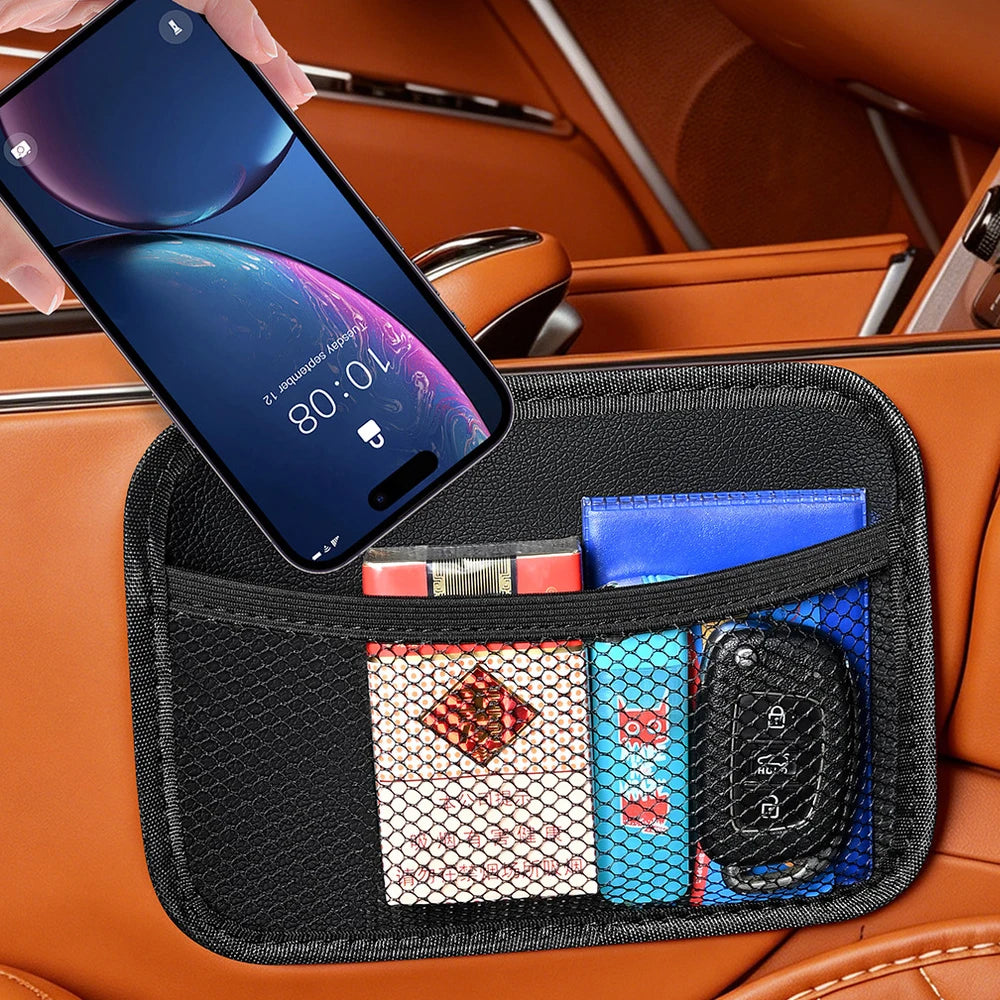 Car Leather Mesh Bag Oxford Fabric Storage Net Bags Car Interior Organizer Phones Coins Keys Storage Auto Stowing Tidying Tools