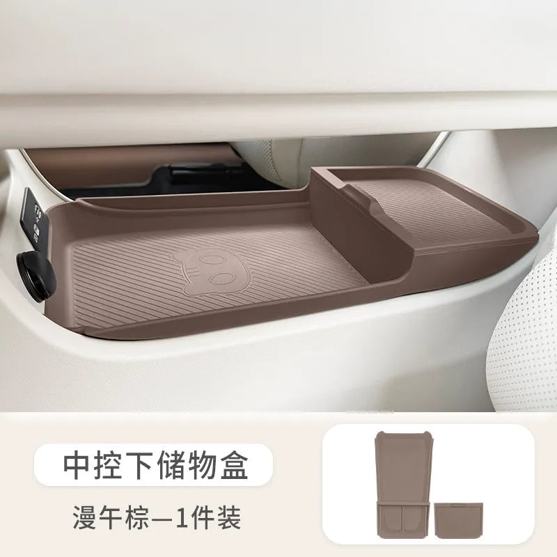 For 2026 GWM ORA 5 Dawn White Armrest Storage Box Under Console Organizer Cup Holder Phone Slot Storage Tray Interior Accessory