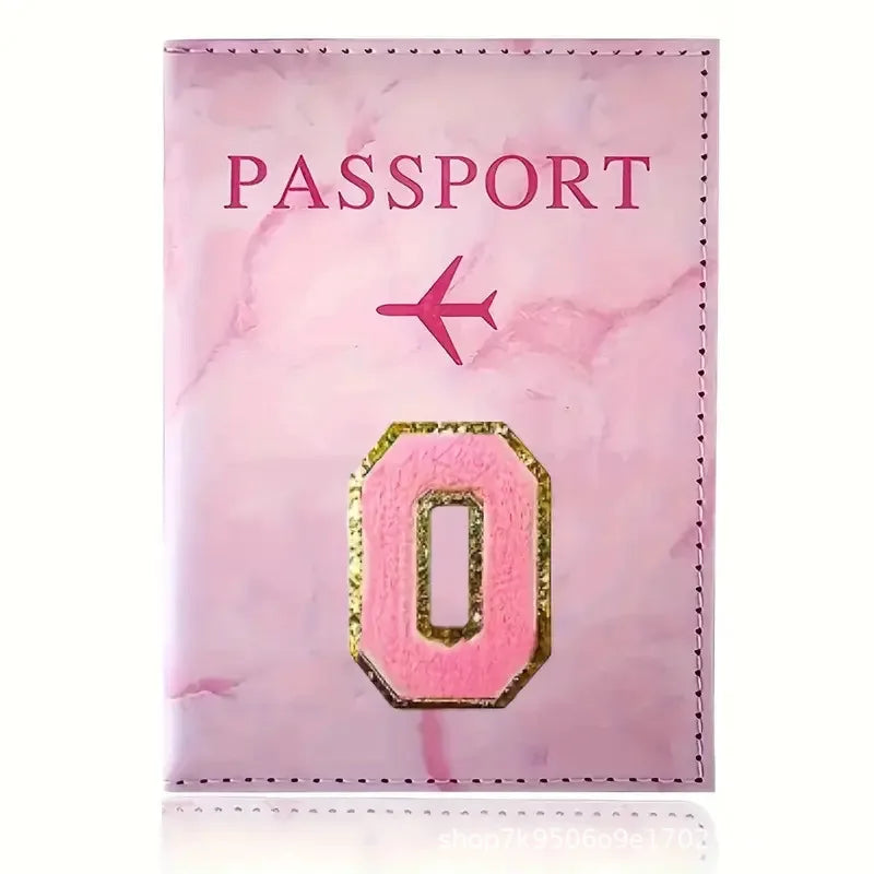 Pink PU Leather Passport Holder with Embroidery Label, Ticket & ID Credit Card Holder Cover, Travel Accessories