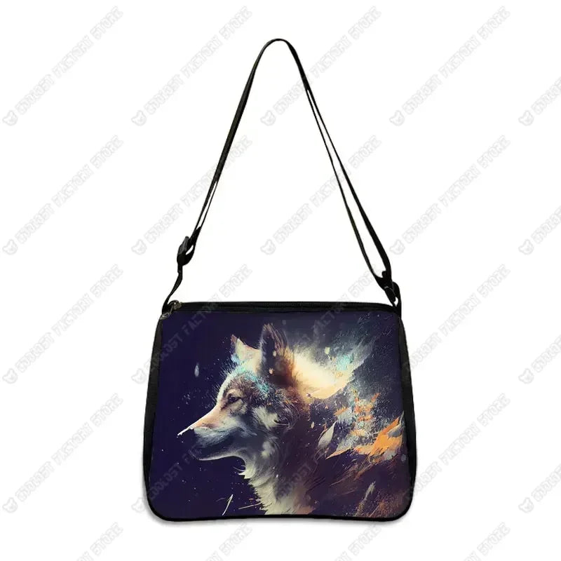 Howling Wolf Under The Moonlight Handbags Baby Wolf Messenger Bag Cool Howling Wolf Shoulder Bag Crossbody Bag Phone Holder