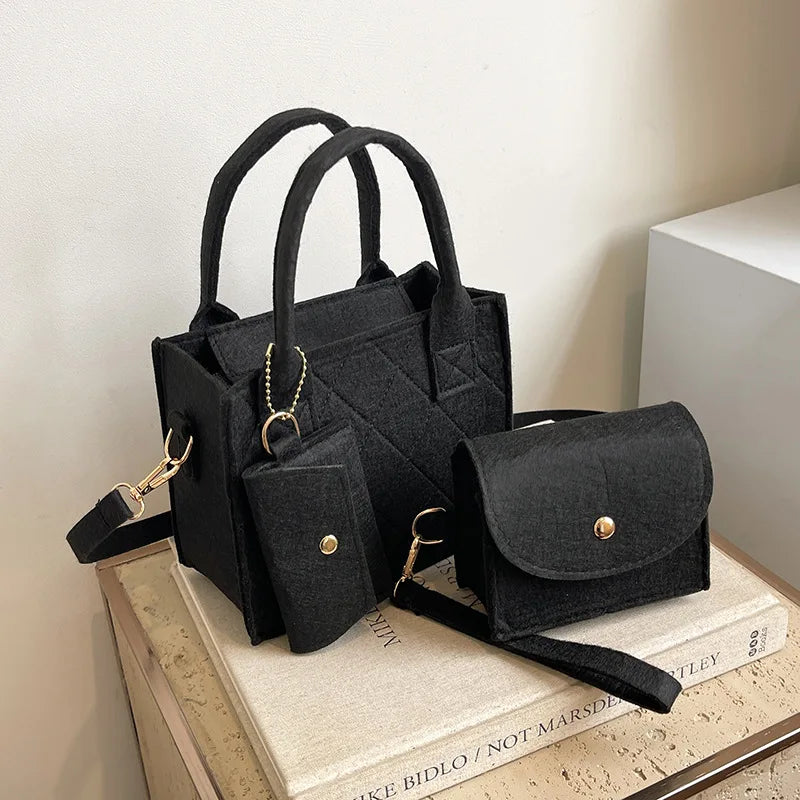 3pcs Women's Crossbody Bag and Handbag Set with Top Handle Design, Felt Quilted Tote Bag for Dating, Shopping, Work, Travel More