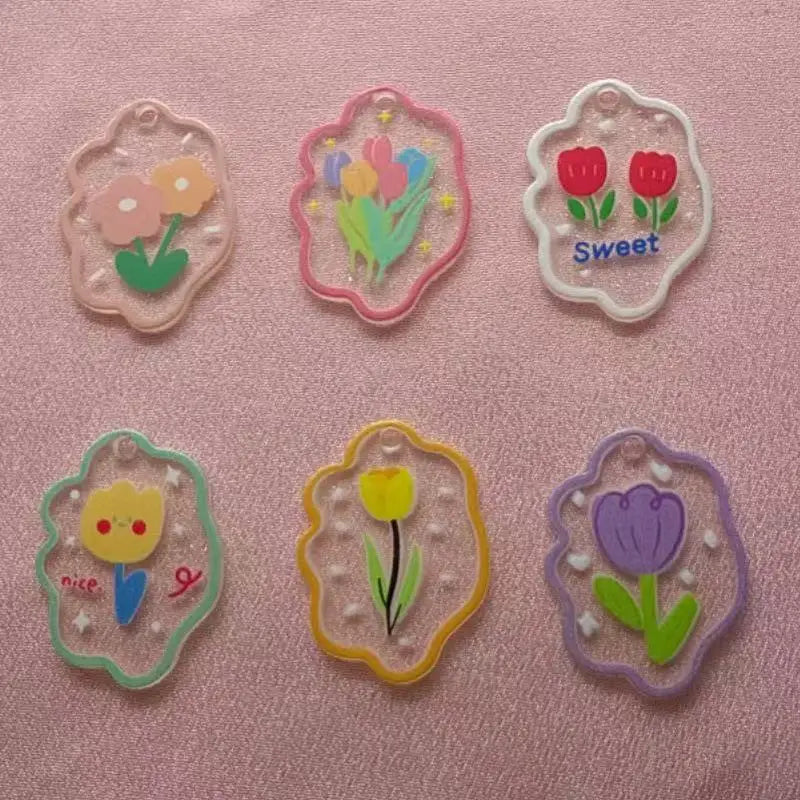 10pcs acrylic colored tulip relief printed pendant handmade DIY keychain earring pendant