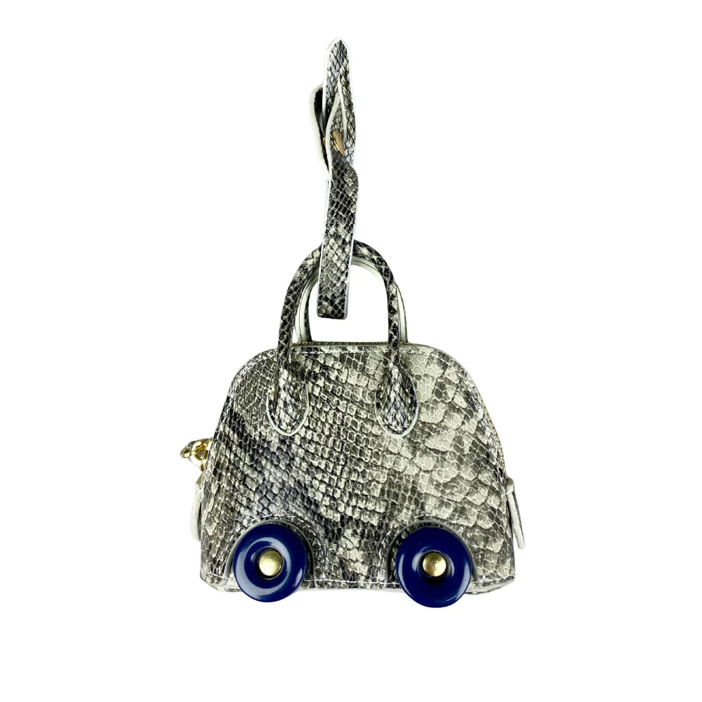 Leather Snake-Embossed Mini Bag-Earphones & Lipstick Pouch with Contrast Color Wheels-PU Leather-Bag Charm-Ideal Gift For Women