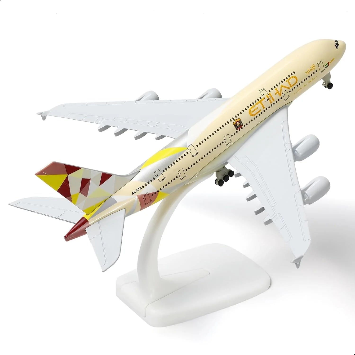 1/300 Scale 20cm Die-cast Metal Toy Plane Model Kit Etihad A380 Sky Jumbo Model Plane with Stand for Collections and Displays