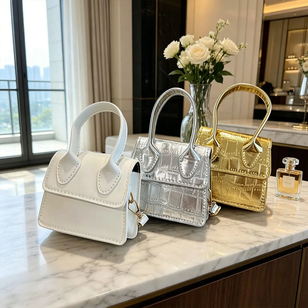 Candy Colored Stone Patterned Shiny Mini Flip Small Square Bag Shoulder Bag and Crossbody Bag Suitable for Commuting Gatherings