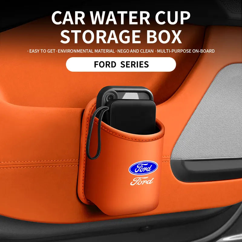 For Ford Mondeo Focus Explorer Escape Kuga Everest Bronco F-150 Ranger Transit Car Door Leather Cup Storage Box