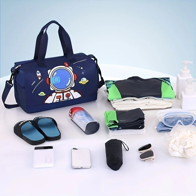 Kids Duffle Bag with Wet Pocket & Shoe Compartment Sports Duffel Overnight Weekender Carry on Bag for Girls Boys Travel Swimming