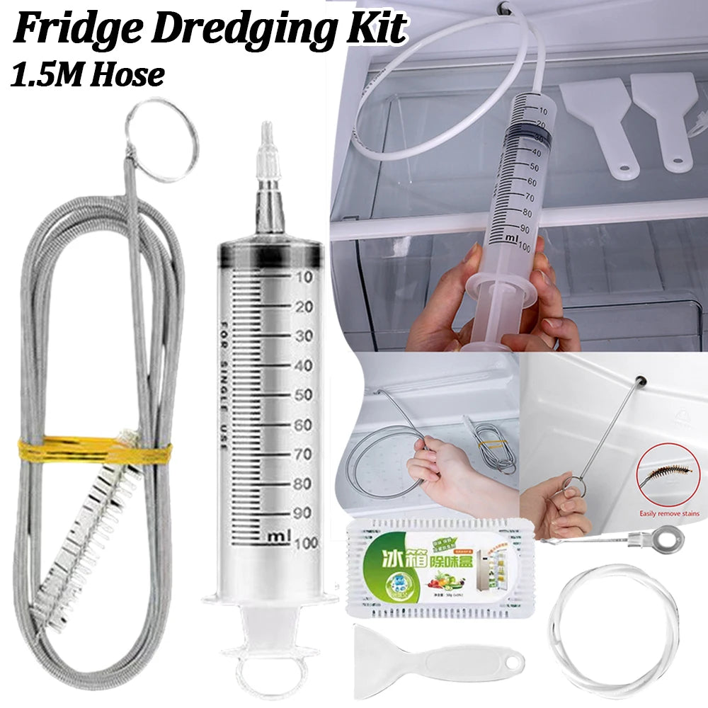 1/5/6Pcs Clean Brush Kit for Refrigerator Drain Wash Brush Suction Syringe 1.5M Hose Fridge Drain Hole Cleaner Stick Dredge Tool