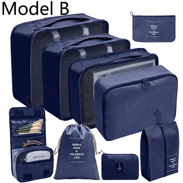 9Pcs/set High Quality Luggage Storage Bags For Packing Cube Clothes Underwear Cosmetic Bag Travel Suitcase Organizer Bag Pouch