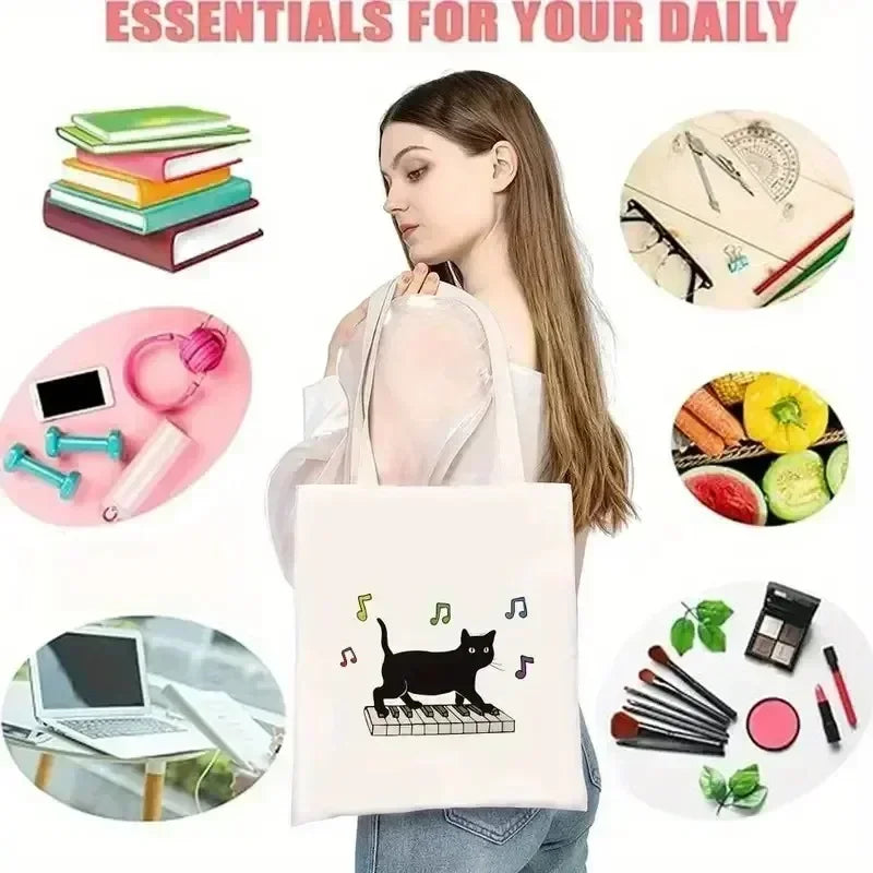 Cute Hedgehog Pattern Canvas Tote Bag With Adorable Heart Mushroom Balloon DesignsStylish Versatile Shoulder Bag For Daily Use