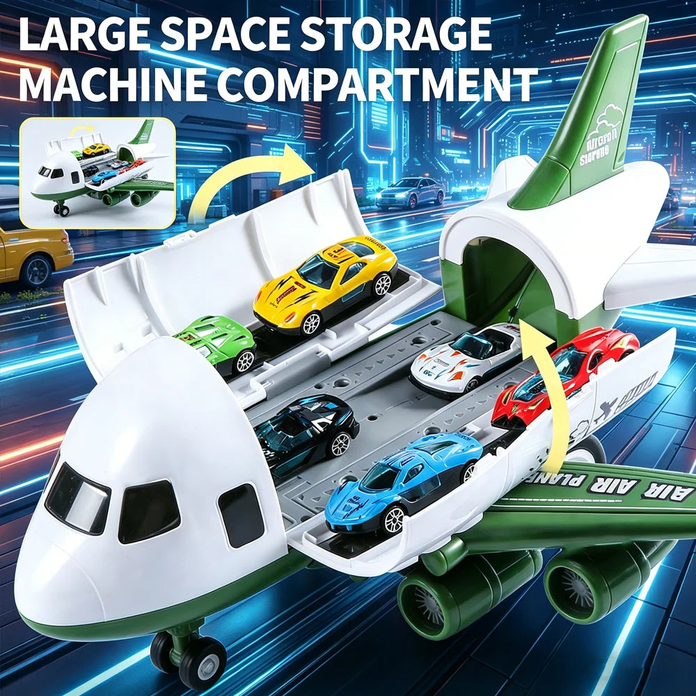 Large Size Inertia Airplane Toy Set With 6 Mini Cars, Passenger Plane Model, Kids Holiday Gift For Boys Girls