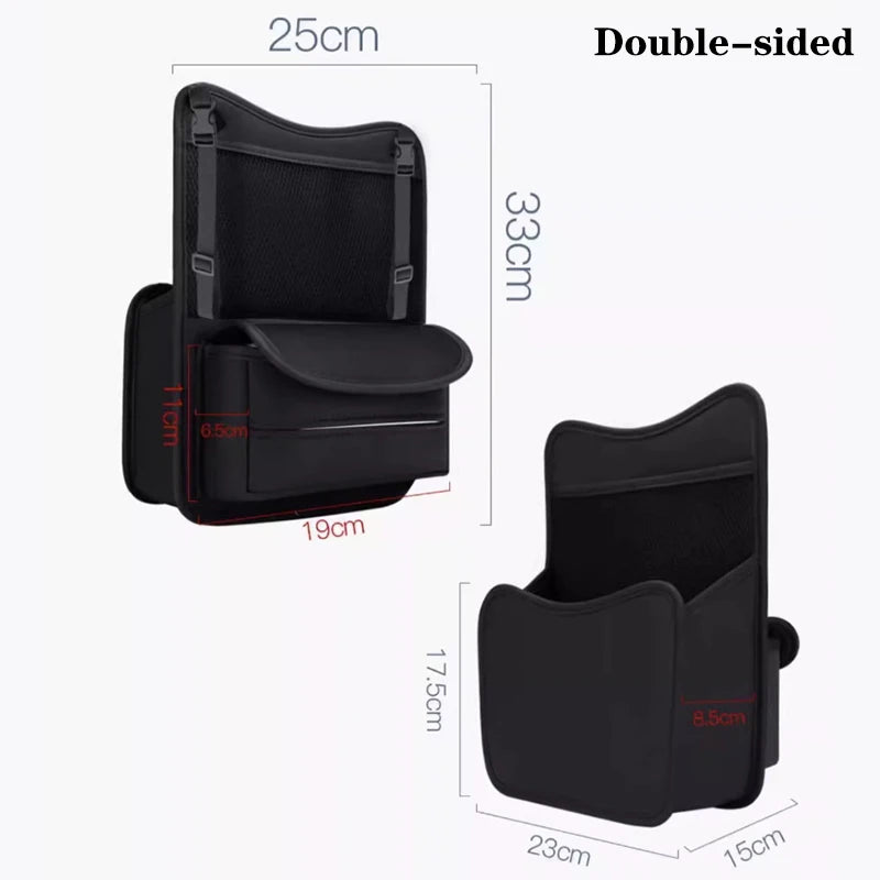 【ZYAA-1】One Durable PU Leather Car Seat Storage Bag With Cup Holder, Side Pockets And Front Storage Compartment.