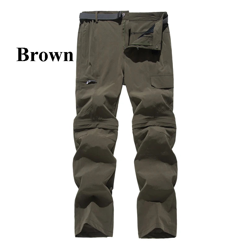NUONEKO New Elastic Mens Hiking Pants Outdoor Sport Summer Quick Dry Waterproof Detachable Camping Trekking Climbing Cargo Pants