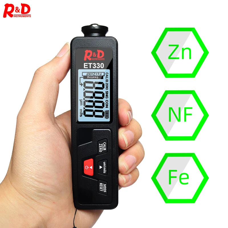 R&D ET330+ZN Car Paint Thickness Gauge Portable Coating Thickness Gauge for Car 0-1500um Fe & NFe Coating Tester Meter