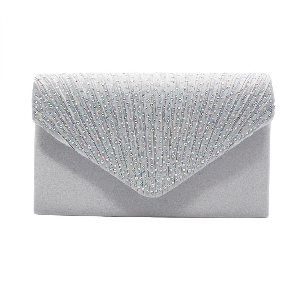 Ladies' Single-shoulder Dinner Bag  Evening Dress Bag Flip Cover Colored Diamond Embossed Clutch Bag  Fashionable Evening Dress