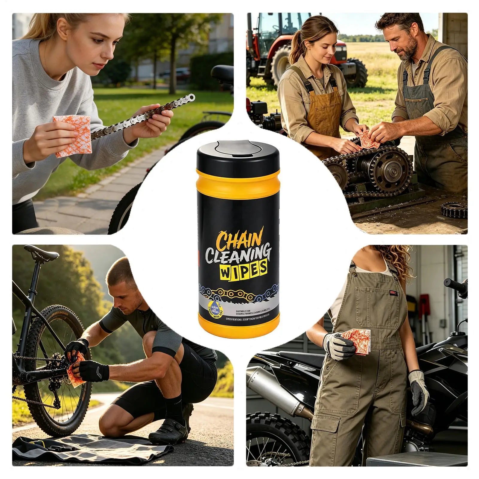bicycle chain cleaning wipes highly effective oil and stain removal Gentle Grease Removal Chain Cleaning Tool for maintenance